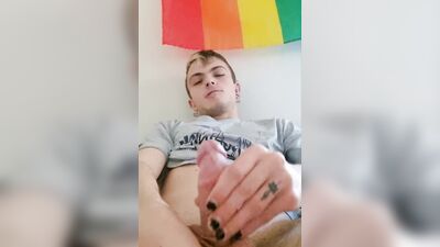 Eiden J grabs his hard cock and strokes it in front of the camera