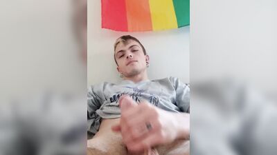 Eiden J grabs his hard cock and strokes it in front of the camera