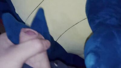 This perverted lad gets excited ribbing cock against stuffed doll