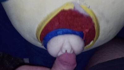 This perverted lad gets excited ribbing cock against stuffed doll