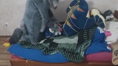 Guy in a costume is humping that stuffed doll on webcam video