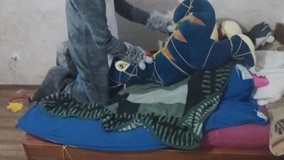 Guy in a costume is humping that stuffed doll on webcam video