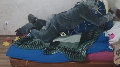 Guy in a costume is humping that stuffed doll on webcam video