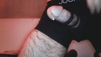 Hairy amateur with a fat dick jerks off and jizzes