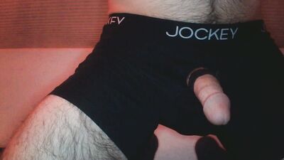Hairy amateur with a fat dick jerks off and jizzes