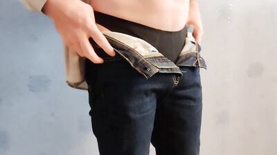 Femboy takes his cock out and plays with it on the camera