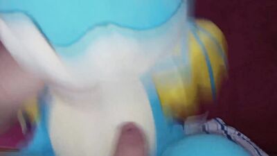 Pervert is filming his cock while rubbing it against stuffed doll