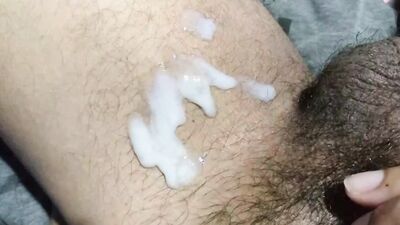 Compilation of a horny guy jerking off and jizzing on his tummy
