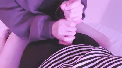Horny Asian guy is practicing his handjob skills on a big dildo