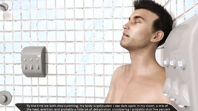 3D gay cartoon shows naughty twink jerking off in the shower