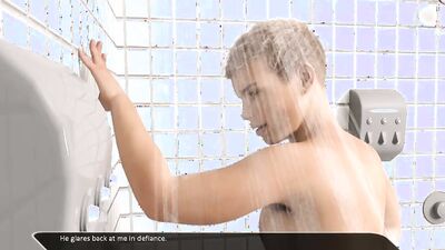 3D gay cartoon shows naughty twink jerking off in the shower
