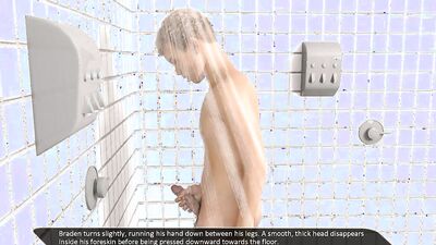 3D gay cartoon shows naughty twink jerking off in the shower