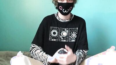 Masked dude is riding his dildo in this fan requested video