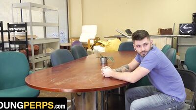 Cute bloke is riding his bud's hard cock on the table
