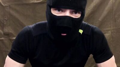 Handsome masked bloke is masturbating in front of the camera
