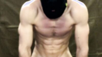 Handsome masked bloke is masturbating in front of the camera