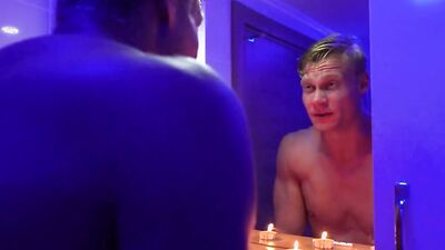 Handsome Russian bloke is jerking his prick while taking a shower
