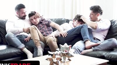 Horny gay dudes are having fun in some hard group shag