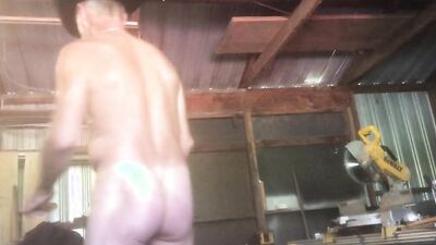 Horny cowboy is jerking off in front of the camera