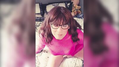 Naughty sissy is bending down in front of the camera