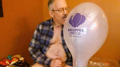 Perverted stepdad is playing with his balloons in this solo video