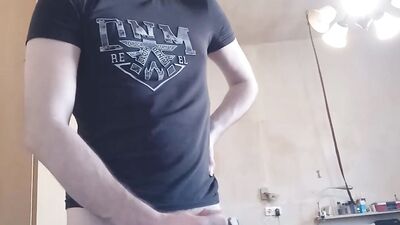 Amateur European guy is stroking a phallus in front of the camera
