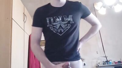 Amateur European guy is stroking a phallus in front of the camera