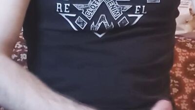 Amateur European guy is stroking a phallus in front of the camera