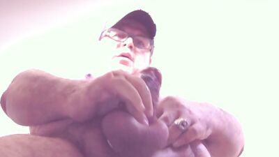 Perverted stepdaddy is stroking his hard schlong in this close-up video
