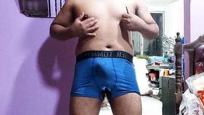 Chubby amateur Latino is flashing his cock in this solo performance