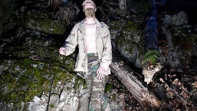 Skinny amateur chap is enjoying in his solo performance inside the forest