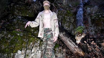 Skinny amateur chap is enjoying in his solo performance inside the forest