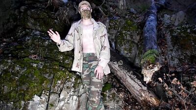 Skinny amateur chap is enjoying in his solo performance inside the forest