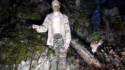 Skinny amateur chap is enjoying in his solo performance inside the forest