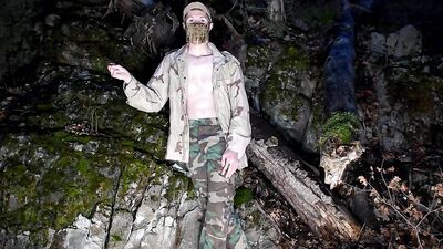 Skinny amateur chap is enjoying in his solo performance inside the forest