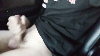 Horny Andy Taylor is jerking his cock inside the car