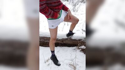 Perverted Andy Tayler are jerking off out in the snow