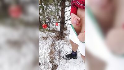 Perverted Andy Tayler are jerking off out in the snow