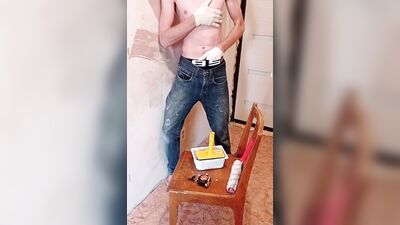 Skinny Europen gay  chap is enjoying in his solo action