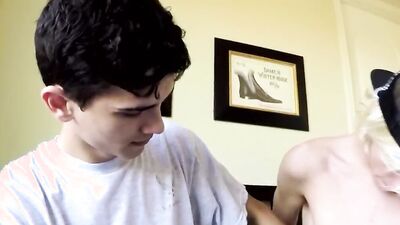 Skinny blond twink is craving for his lovely roommate's pecker