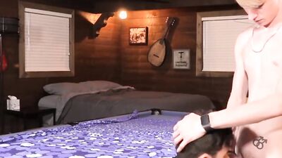 Cute lad bends and gets doggystyled by his blond mate