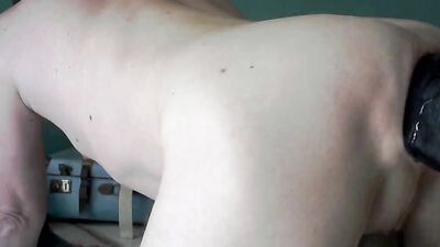 Amateur fellow gets his fuck hole destroyed with huge black dildo