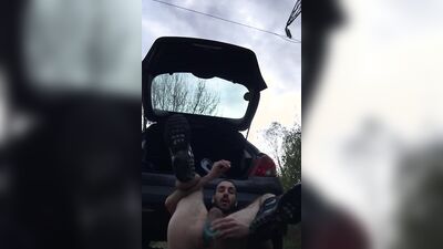 Perverted bloke is filming himself while jerking off in public