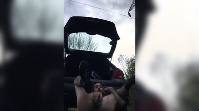 Perverted bloke is filming himself while jerking off in public