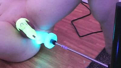 Perverted stepdad gets his ass destroyed with a glowing dildo