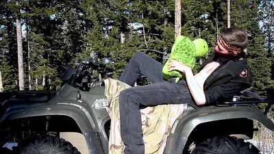Lad enjoys in some gay action on top of ATV four wheeler