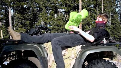 Lad enjoys in some gay action on top of ATV four wheeler