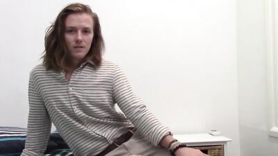 Longhaired amateur bloke is flashing his ass for a fan