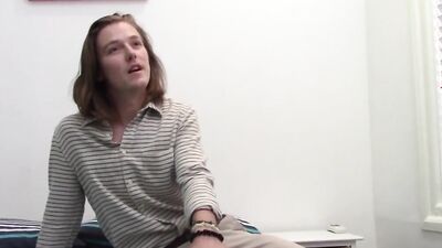 Longhaired amateur bloke is flashing his ass for a fan
