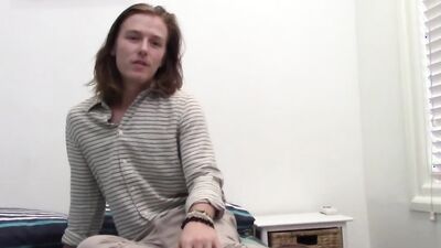 Longhaired amateur bloke is flashing his ass for a fan